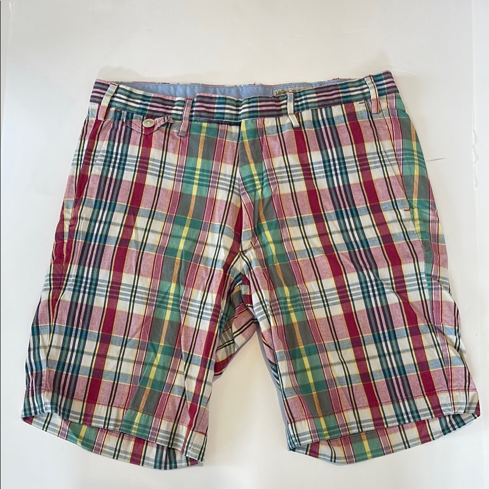 Ralph Lauren Red and Green Plaid Flat Front Shorts Waist 30